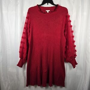 Cato Red Ribbed Bouncy Sweater Knit Balloon Sleeve Shift Dress Plus Size 22/24W